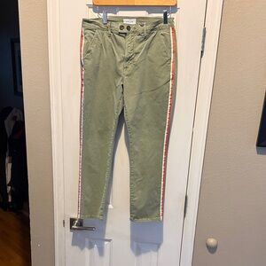 Frame Denim Khaki Green Pants with Coral and White Ribbon Accents